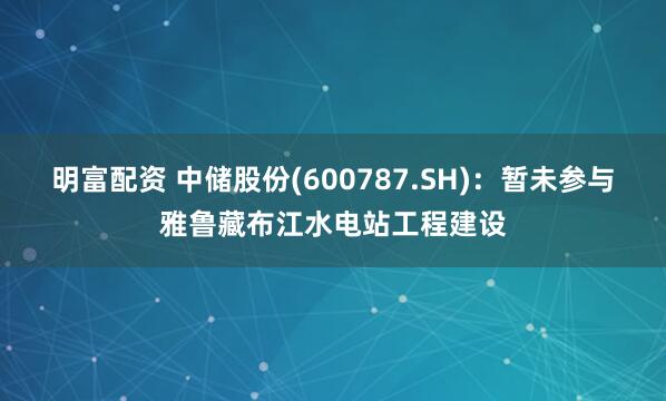 明富配资 中储股份(600787.SH)：暂未参与雅鲁藏布江水电站工程建设