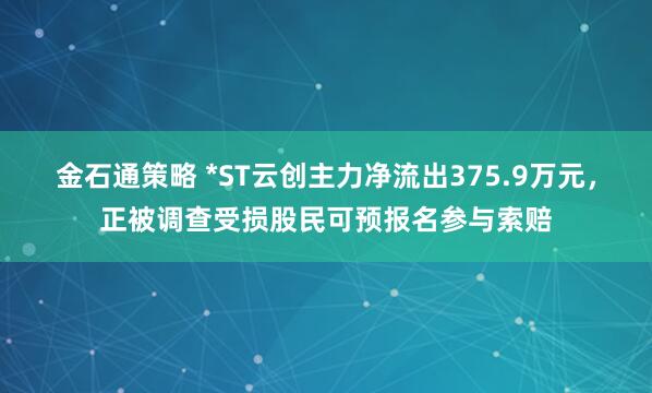 金石通策略 *ST云创主力净流出375.9万元，正被调查受损股民可预报名参与索赔